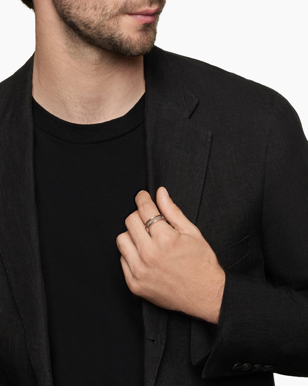 Mens Streamline Two Row Band Ring in 18K Rose Gold, 6.5mm