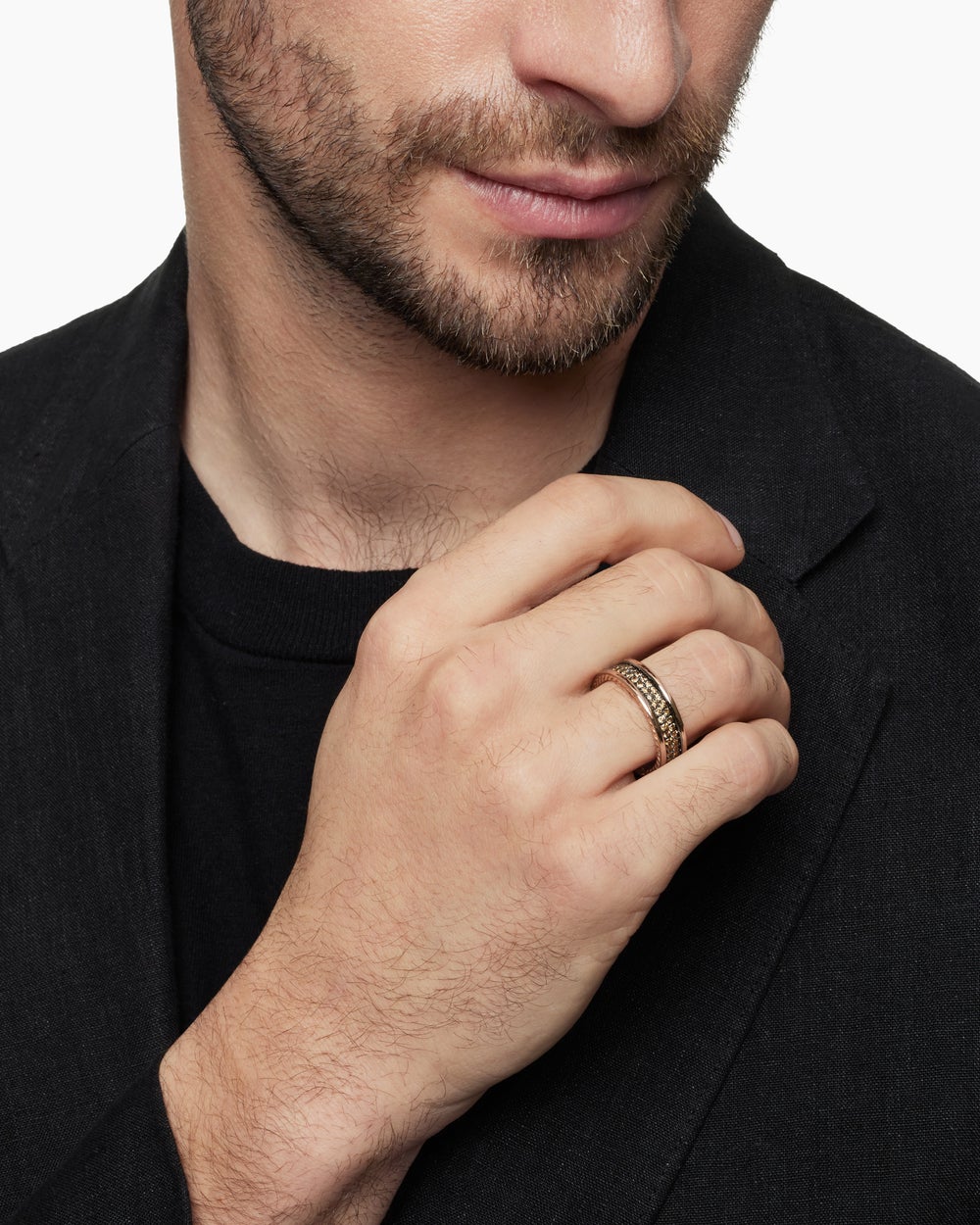 Mens Streamline Two Row Band Ring in 18K Rose Gold, 6.5mm