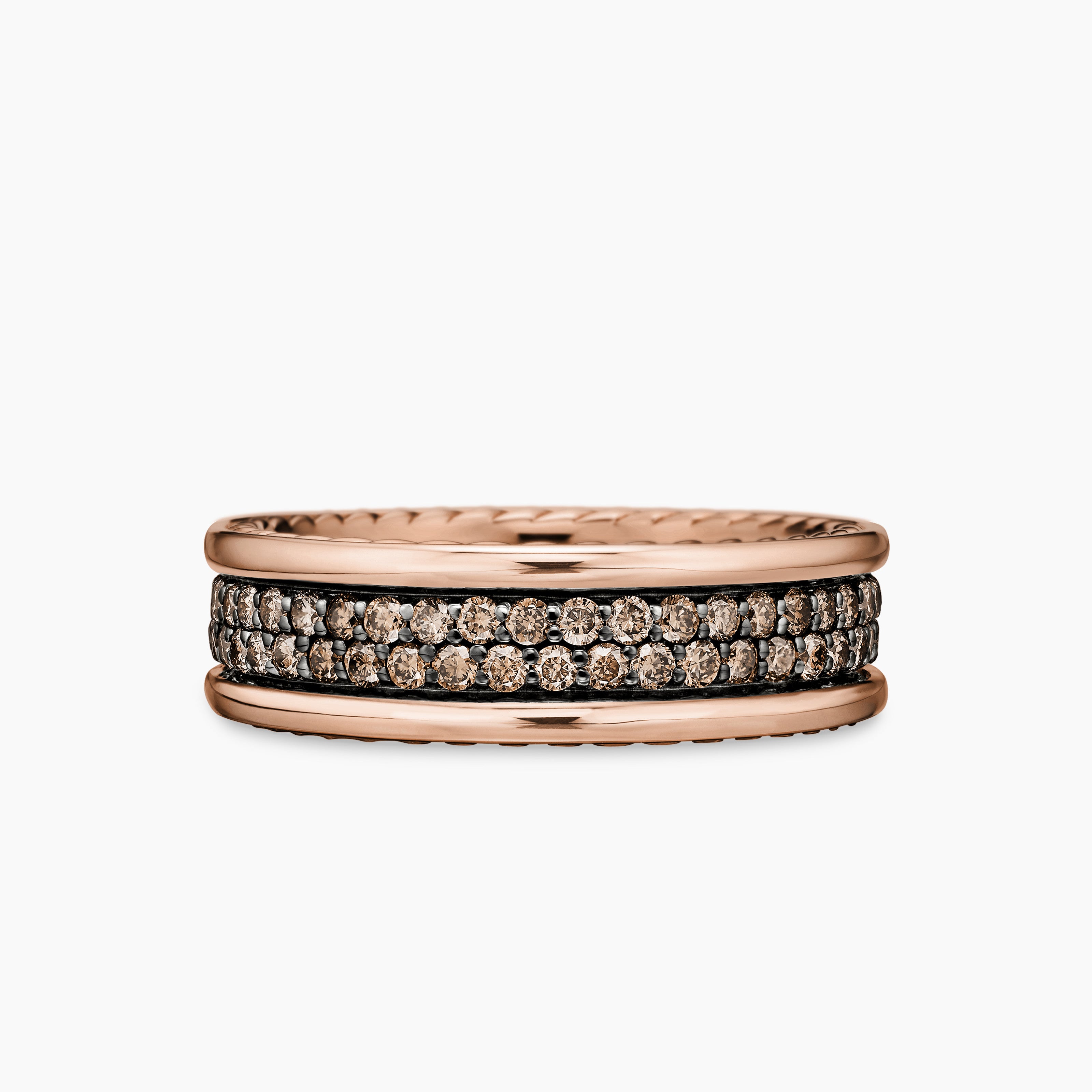 Mens Streamline Two Row Band Ring in 18K Rose Gold, 6.5mm