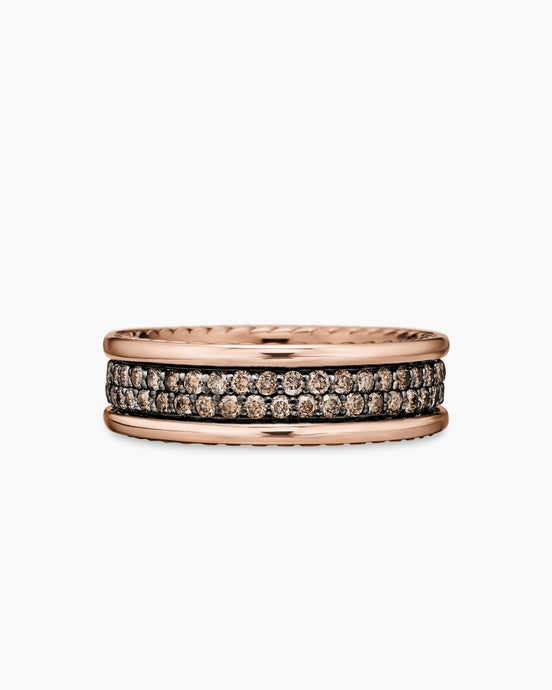 Streamline® Two Row Band Ring in 18K Rose Gold with Cognac Diamonds, 6.5mm