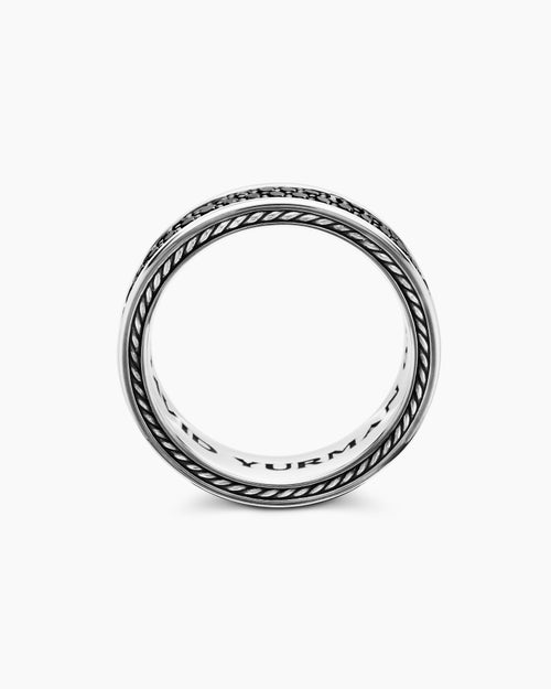 Mens Streamline® Two Row Band Ring in Sterling Silver with Black Diamonds, 6.5mm