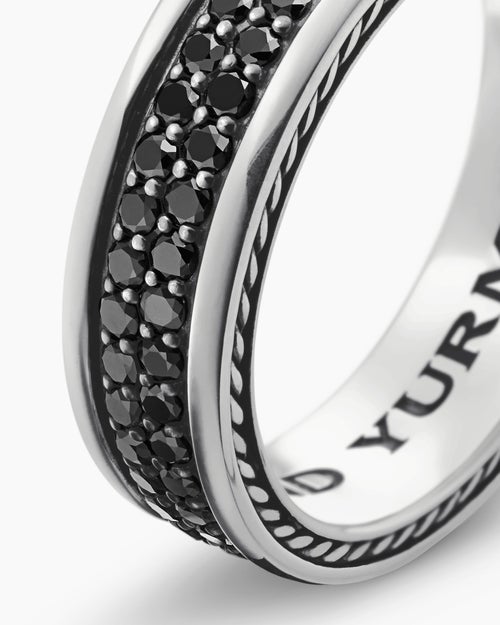 Mens Streamline® Two Row Band Ring in Sterling Silver with Black Diamonds, 6.5mm