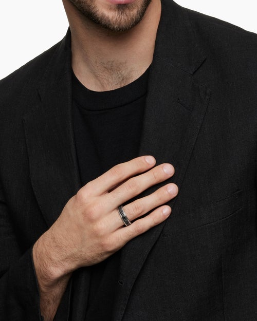 Mens Streamline® Two Row Band Ring in Sterling Silver with Black Diamonds, 6.5mm