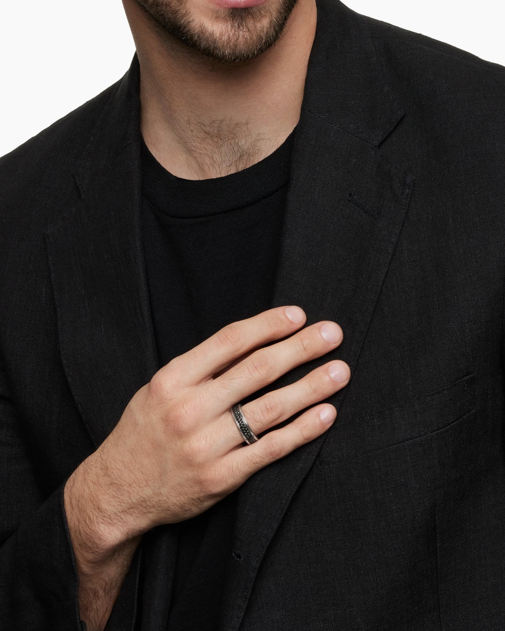 Mens Streamline Two Row Band Ring in Sterling Silver, 6.5mm