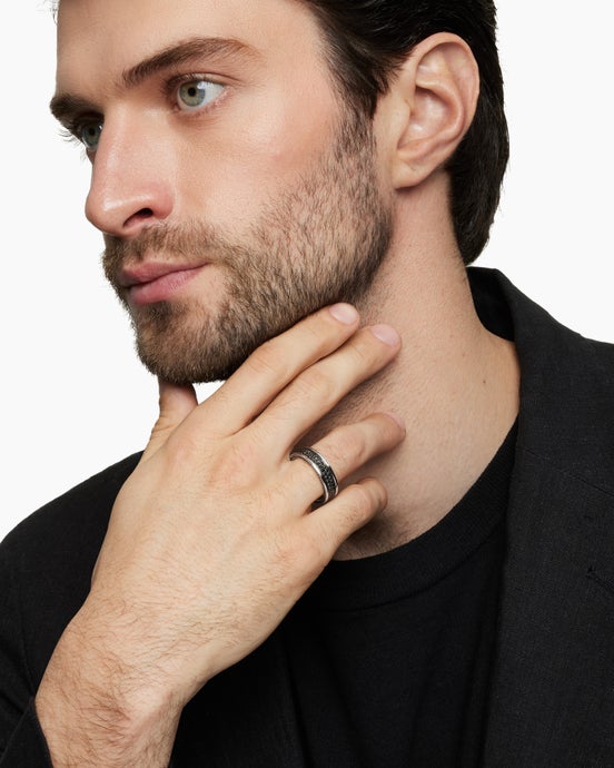 Streamline® Two Row Band Ring in Sterling Silver with Black Diamonds, 6.5mm