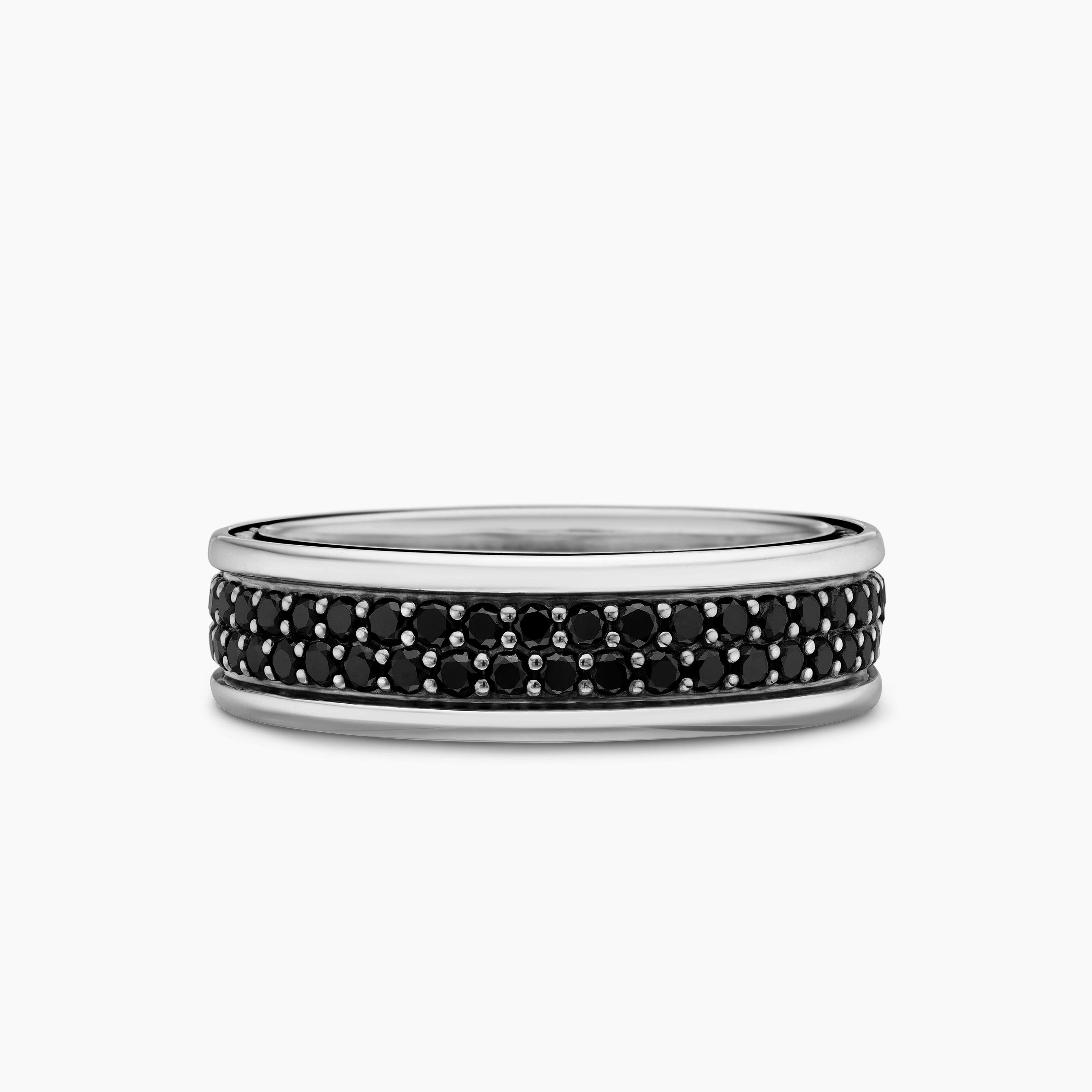 Mens Streamline Two Row Band Ring in Sterling Silver, 6.5mm