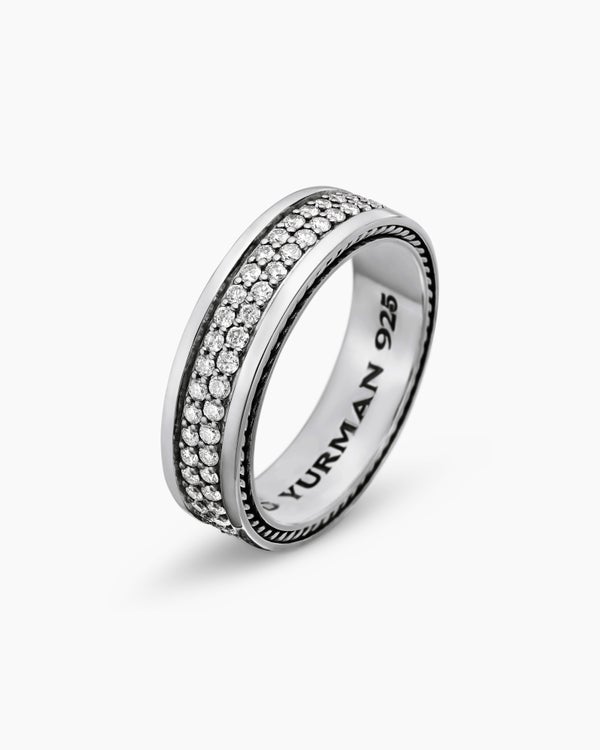 Streamline® Two Row Band Ring in Sterling Silver with Black Diamonds, 6.5mm