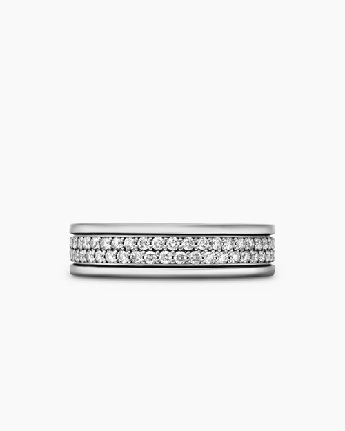 Mens Streamline® Two Row Band Ring in Sterling Silver with Diamonds, 6.5mm