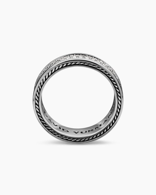 Mens Streamline Two Row Band Ring in Sterling Silver, 6.5mm