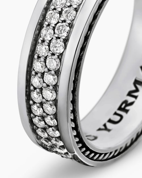 Mens Streamline Two Row Band Ring in Sterling Silver, 6.5mm