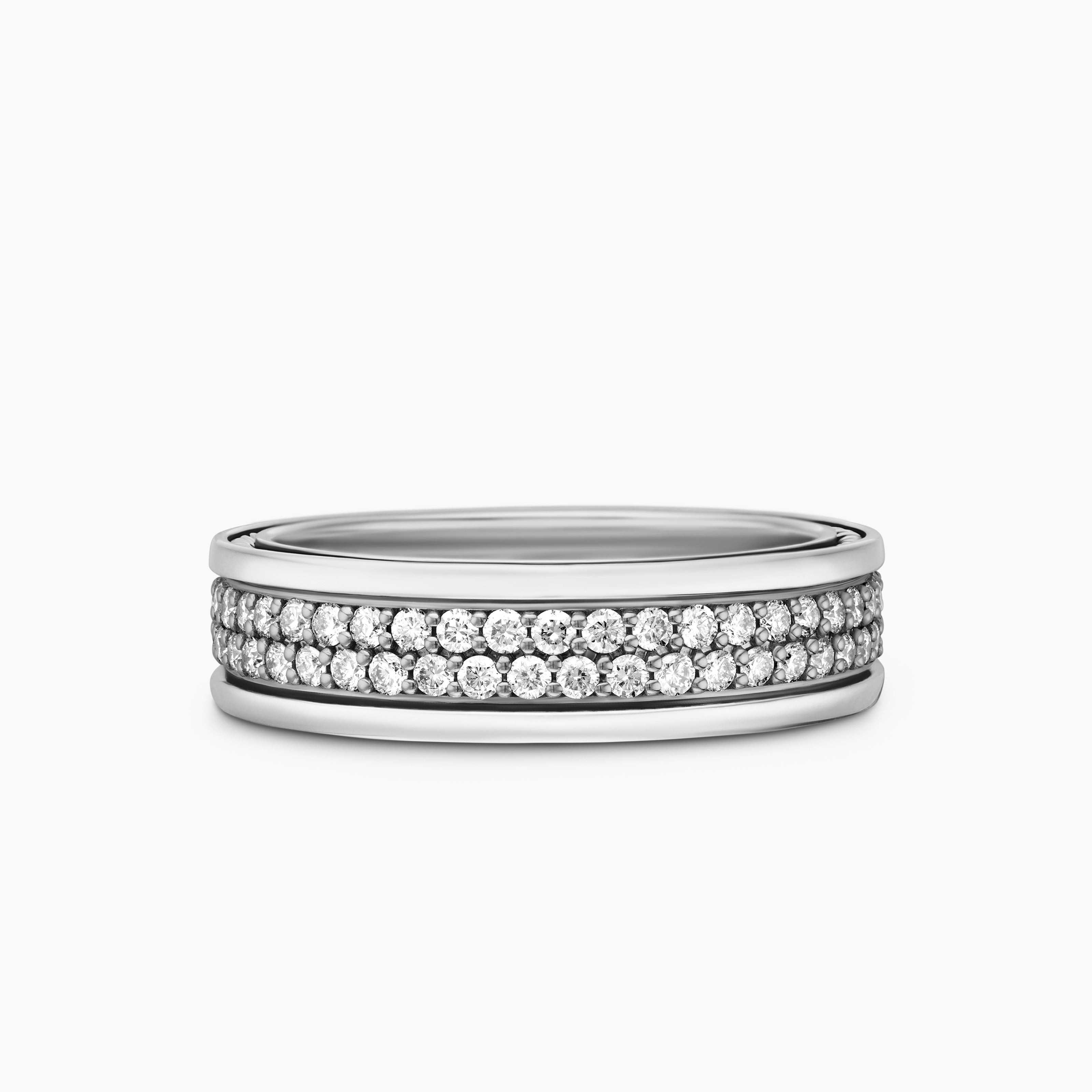 Mens Streamline Two Row Band Ring in Sterling Silver, 6.5mm