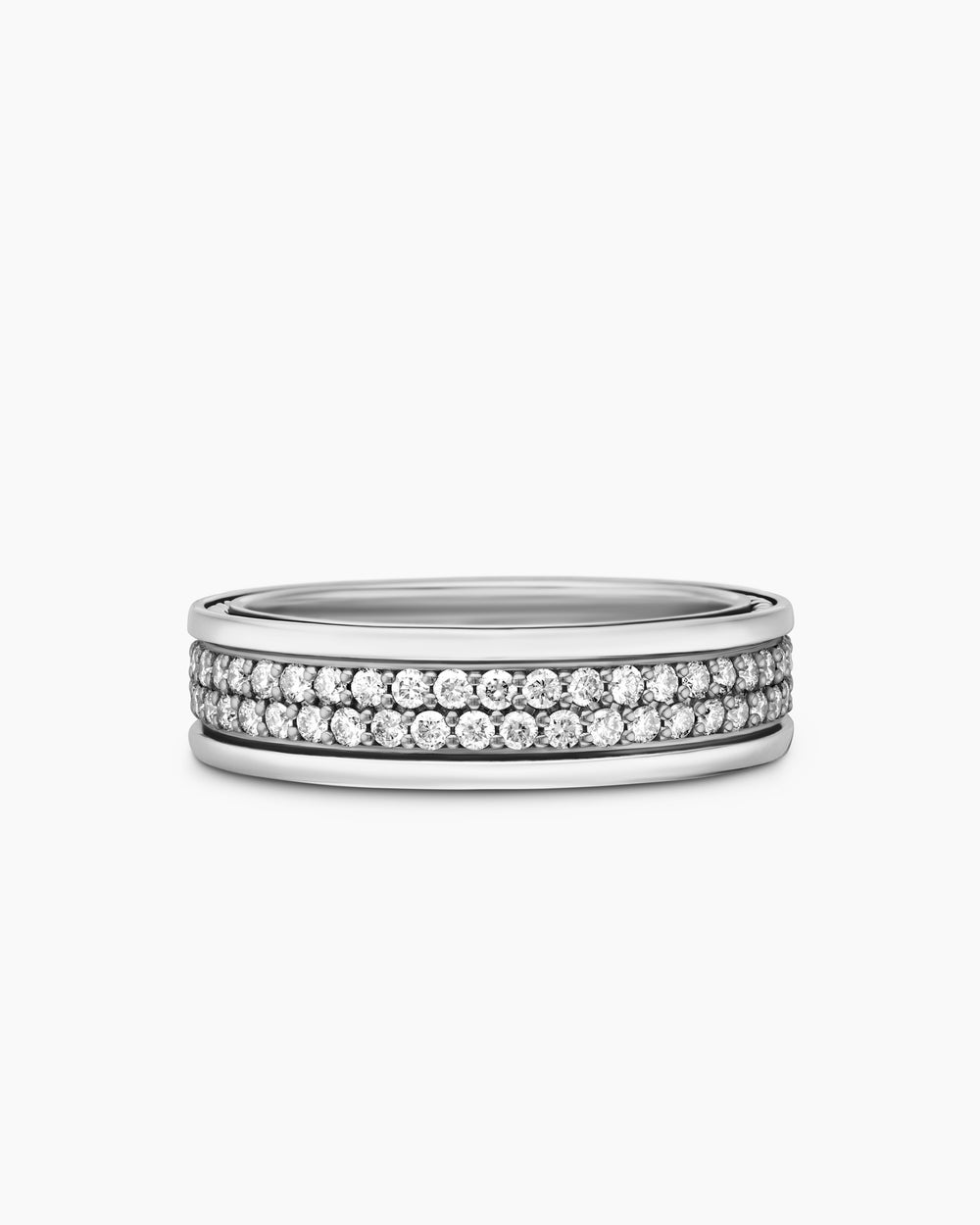 Mens Streamline Two Row Band Ring in Sterling Silver, 6.5mm