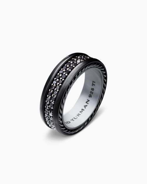 Mens Streamline® Two Row Band Ring in Black Titanium with Black Diamonds, 6.5mm
