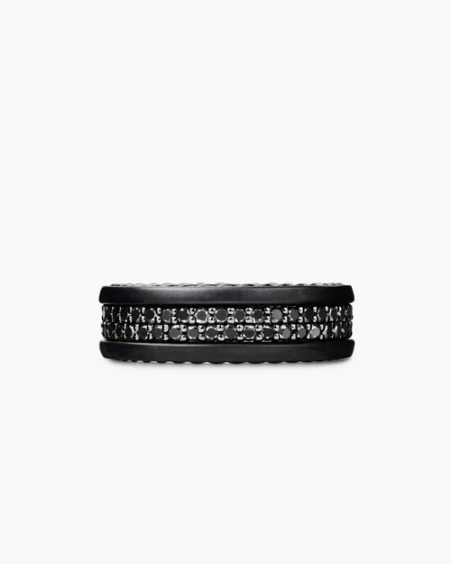 Mens Streamline Two Row Band Ring in Black Titanium, 6.5mm