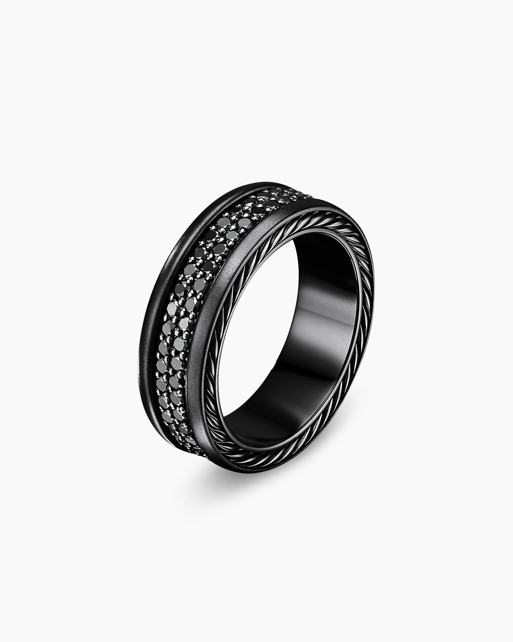 David Yurman Streamline Three-Row Band Ring with Black Diamonds and Black Titanium, Size 10