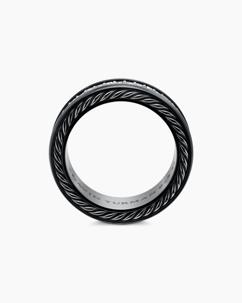 Mens Streamline® Two Row Band Ring in Black Titanium with Black Diamonds, 6.5mm