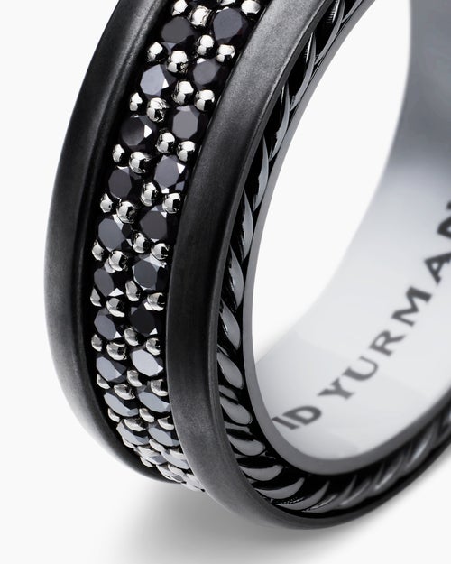 Mens Streamline® Two Row Band Ring in Black Titanium with Black Diamonds, 6.5mm