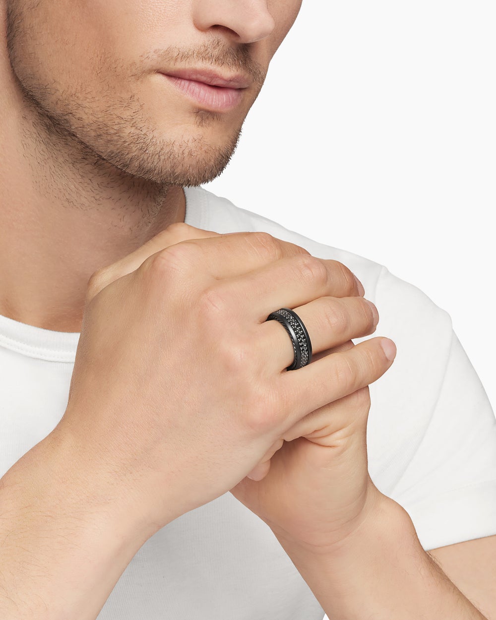 Anneau Streamline à deux rangs en titane noir, 6,5 mm homme