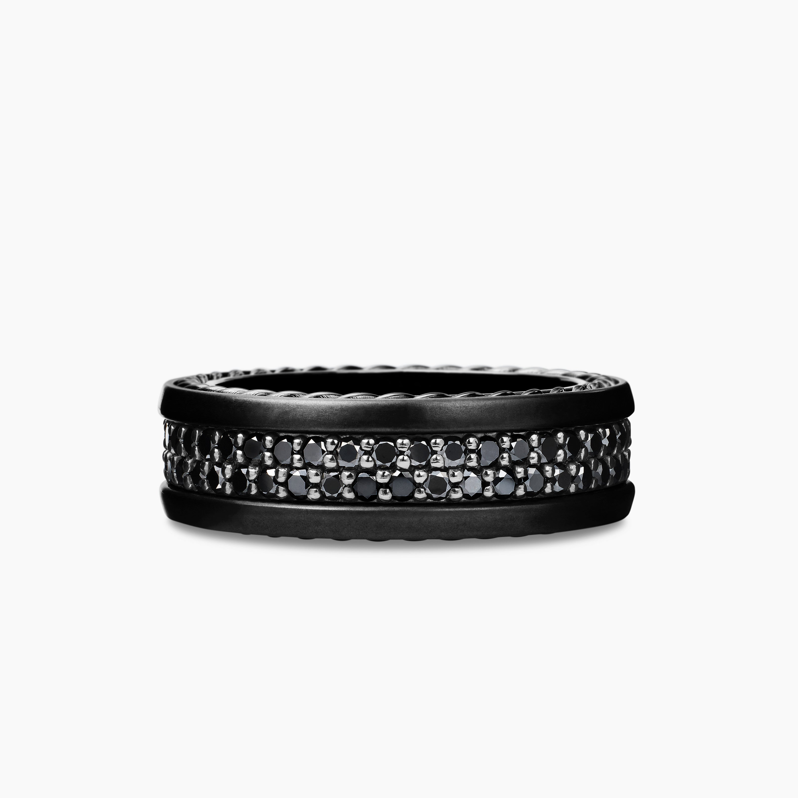 Mens Streamline Two Row Band Ring in Black Titanium, 6.5mm