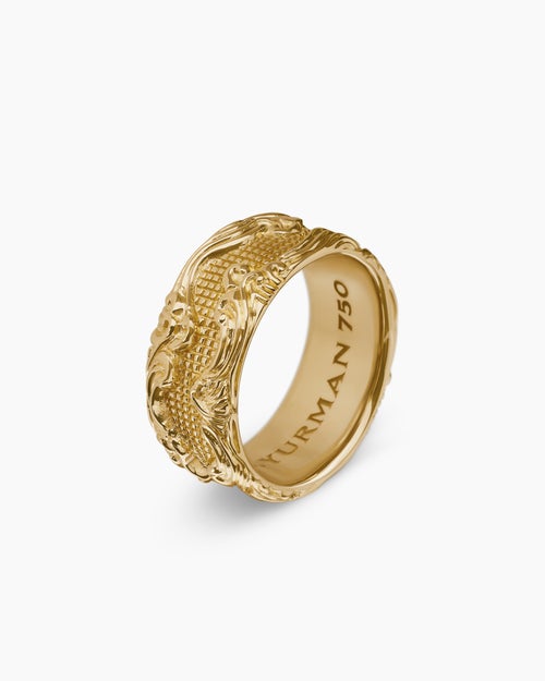 Mens Waves Band Ring in 18K Yellow Gold, 10.5mm