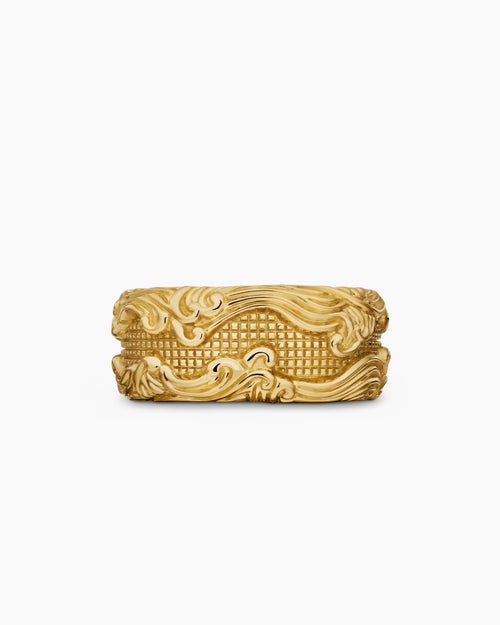 Mens Waves Band Ring in 18K Yellow Gold, 10.5mm