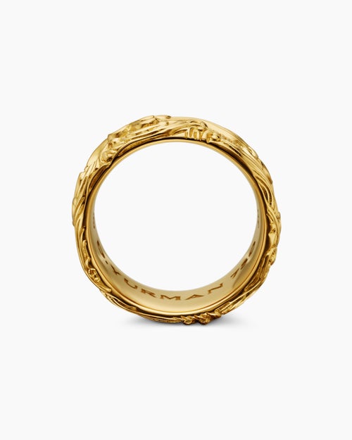 Mens Waves Band Ring in 18K Yellow Gold, 10.5mm