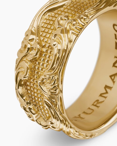 Mens Waves Band Ring in 18K Yellow Gold, 10.5mm