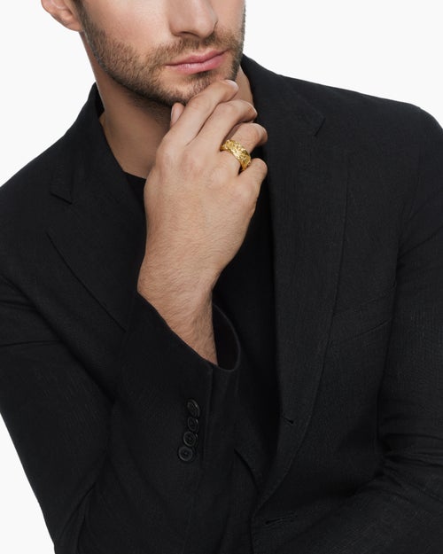 Mens Waves Band Ring in 18K Yellow Gold, 10.5mm