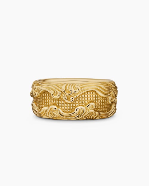 Mens Waves Band Ring in 18K Yellow Gold, 10.5mm