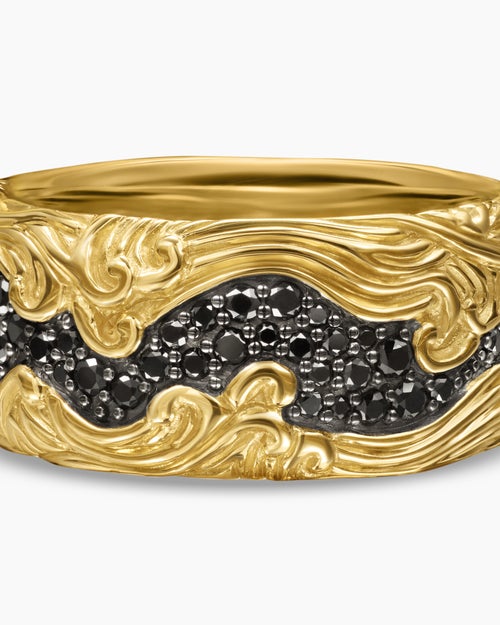 Mens Waves Band Ring in 18K Yellow Gold, 10.5mm