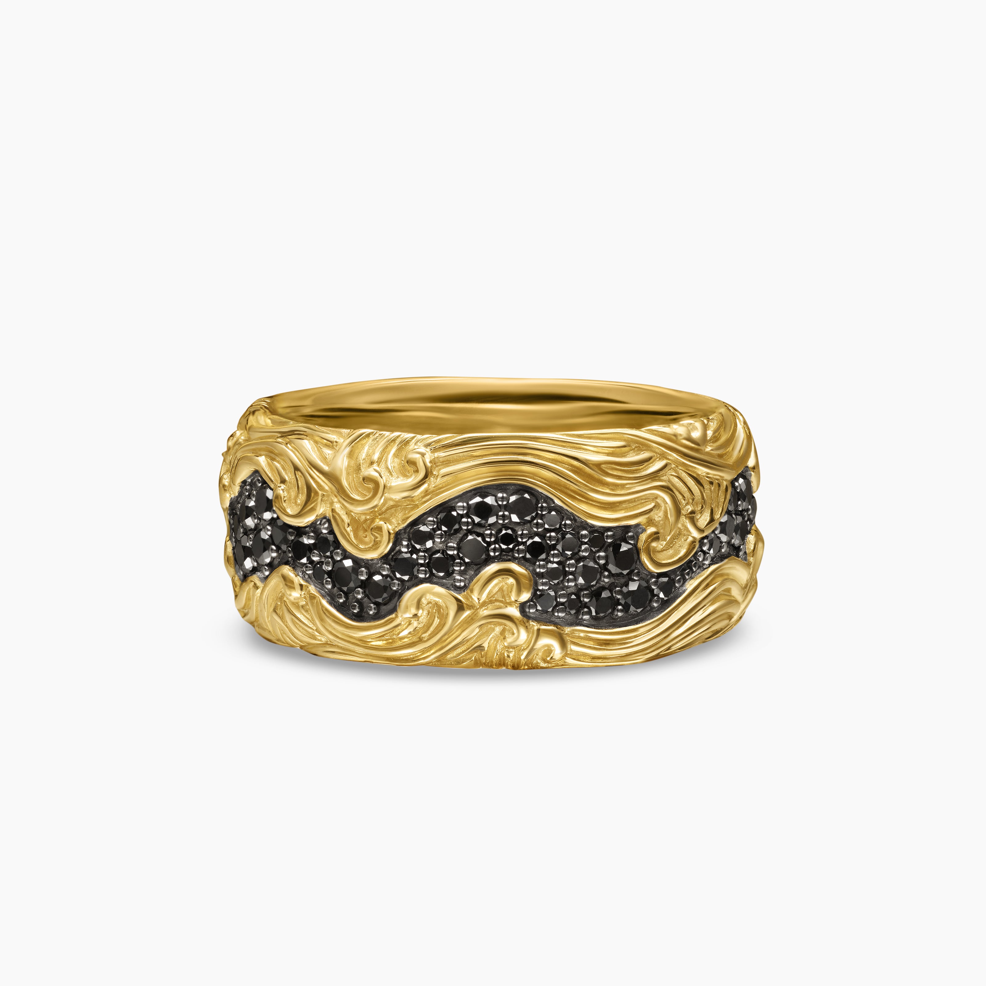 Mens Waves Band Ring in 18K Yellow Gold, 10.5mm
