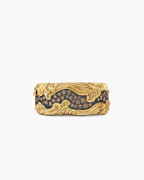 Mens Waves Band Ring in 18ct Yellow Gold, 10.5mm