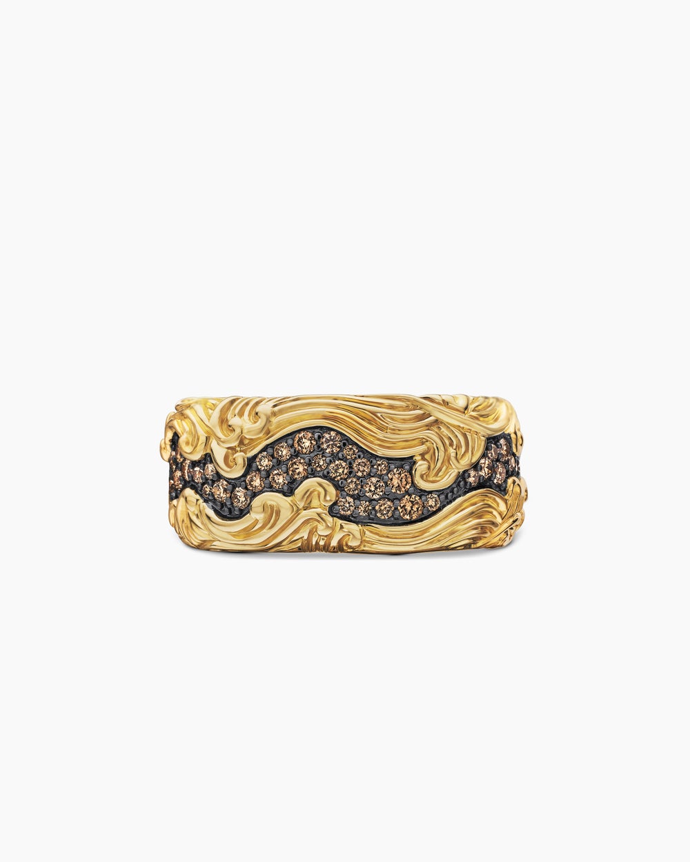 Mens Waves Band Ring in 18K Yellow Gold, 10.5mm