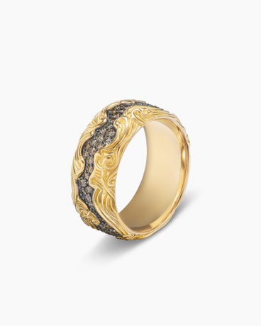 Waves Band Ring in 18K Yellow Gold with Cognac Diamonds, 10mm