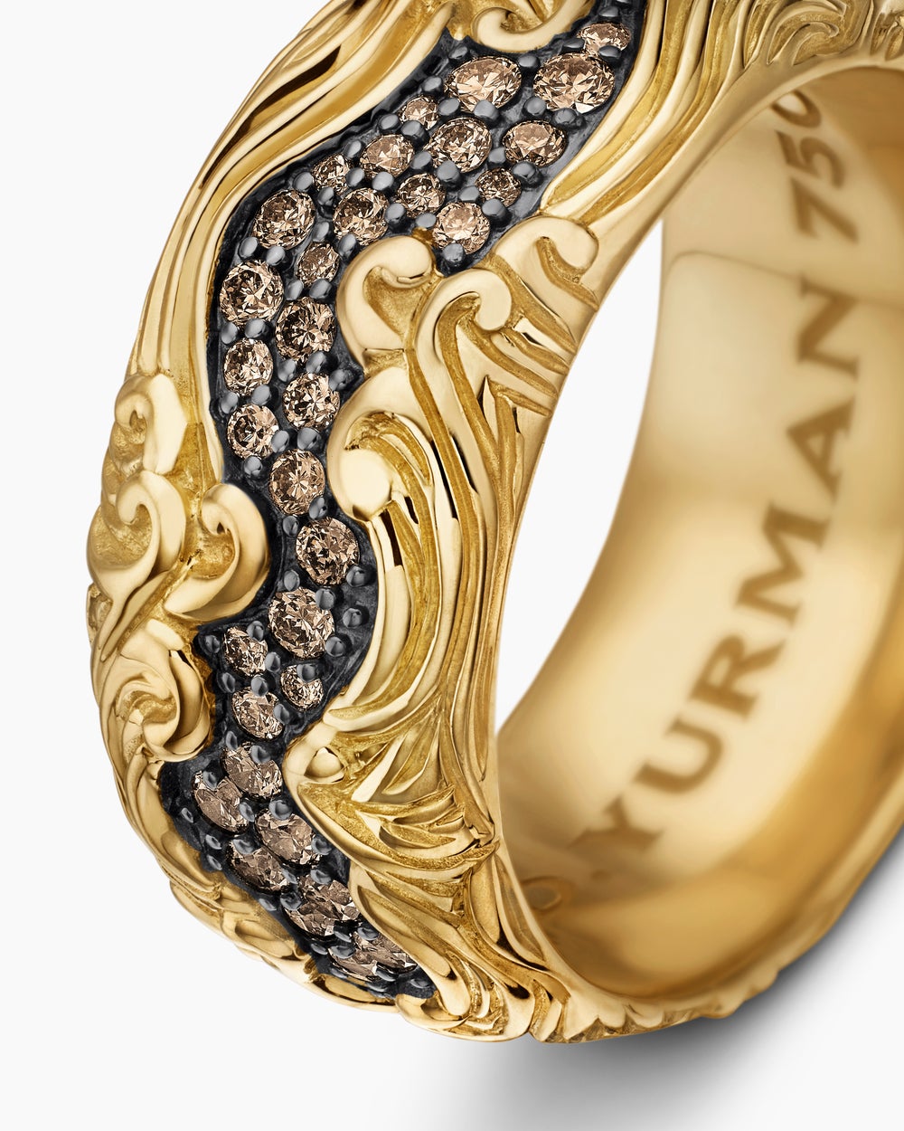 Mens Waves Band Ring in 18K Yellow Gold, 10.5mm