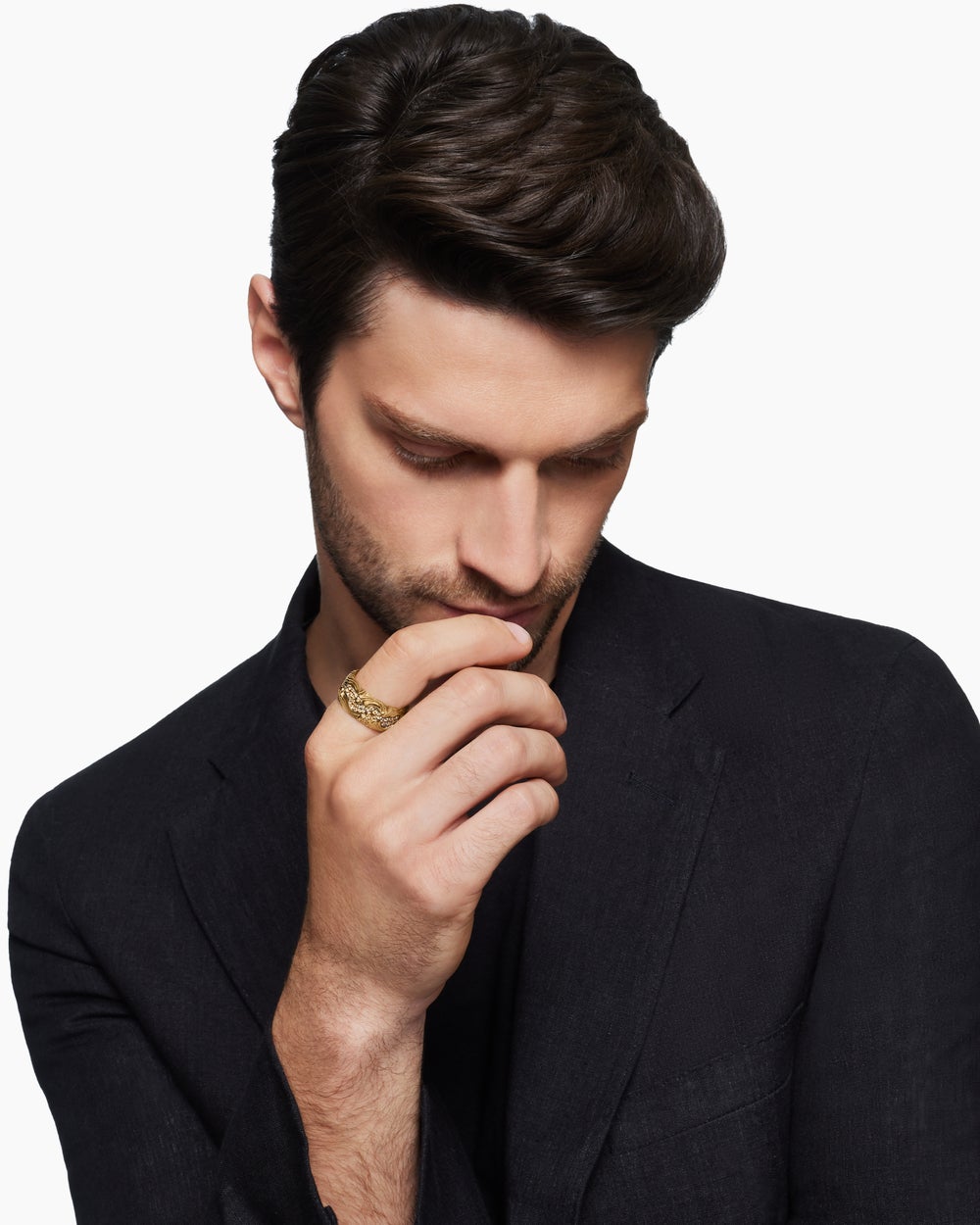 Mens Waves Band Ring in 18K Yellow Gold, 10.5mm