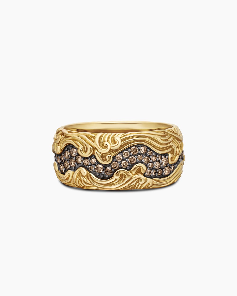 Mens Waves Band Ring in 18K Yellow Gold, 10.5mm