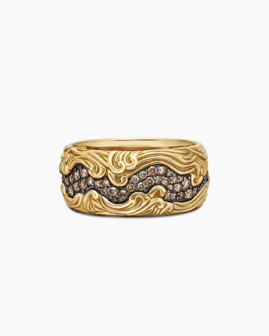 Waves Band Ring in 18K Yellow Gold with Cognac Diamonds, 10.5mm