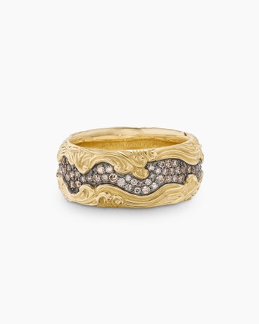 Waves Band Ring in 18K Yellow Gold with Cognac Diamonds, 10mm