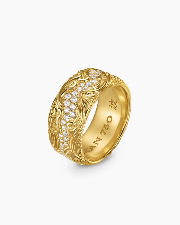 Waves Band Ring in 18K Yellow Gold, 10.5mm
