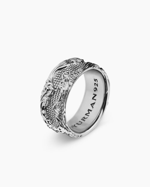 Mens Waves Band Ring in Sterling Silver, 10.5mm