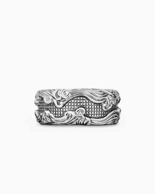 Mens Waves Band Ring in Sterling Silver, 10.5mm