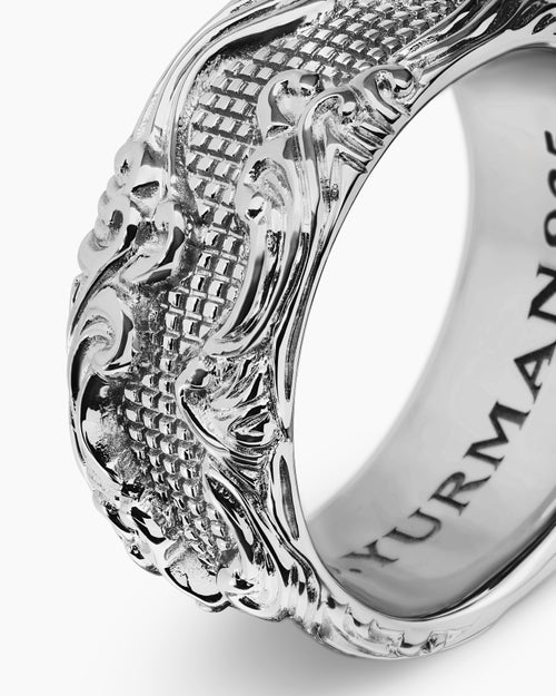 Mens Waves Band Ring in Sterling Silver, 10.5mm