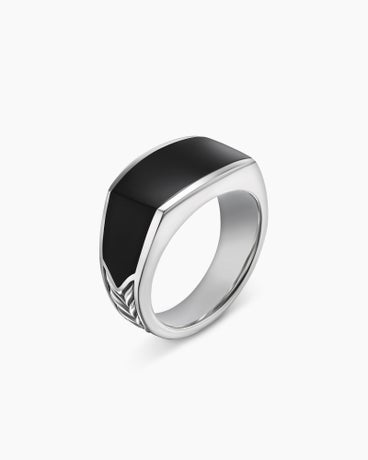 Exotic Stone Signet Ring in Sterling Silver with Black Onyx, 13mm