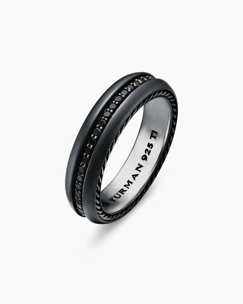 Mens Streamline® Band Ring in Black Titanium with Black Diamonds, 6mm