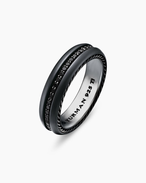 Streamline® Band Ring in Black Titanium with Black Diamonds, 6mm