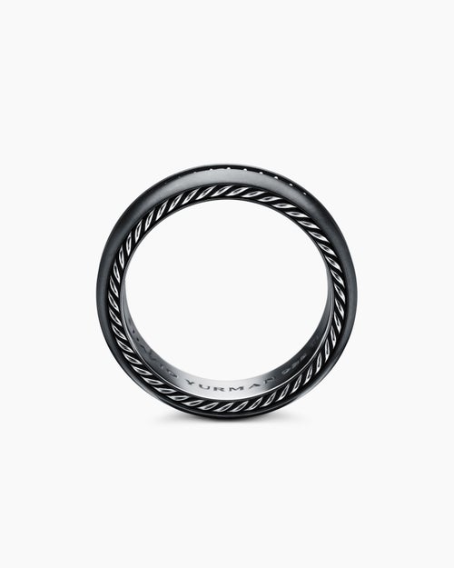 Mens Streamline® Band Ring in Black Titanium with Black Diamonds, 6mm