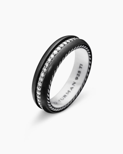 Mens Streamline® Band Ring in Black Titanium with Diamonds, 6mm