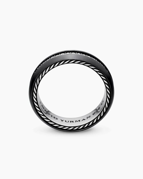Mens Streamline® Band Ring in Black Titanium with Diamonds, 6mm