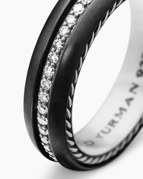 Mens Streamline® Band Ring in Black Titanium with Diamonds, 6mm